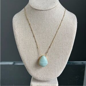 Stella & Dot Gold Necklace with Aqua Pendant. Ulani double take long pendant